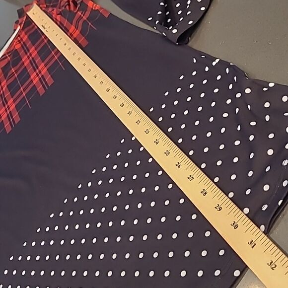 NANU Navy and Red Long Sleeve Soft Top with Plaid Print and Polka-dots - Picture 6 of 8